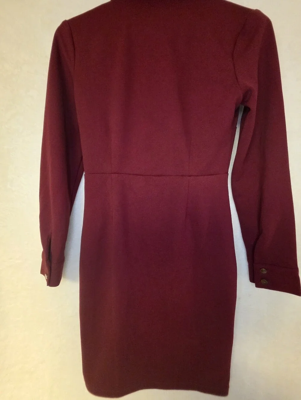 Main Strip Burgundy Button-Front Detail Long Sleeve Shirt Dress Pull Over Size S